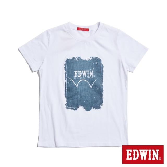 【EDWIN】女裝 人氣復刻款 牛仔印花LOGO短袖T恤(白色)