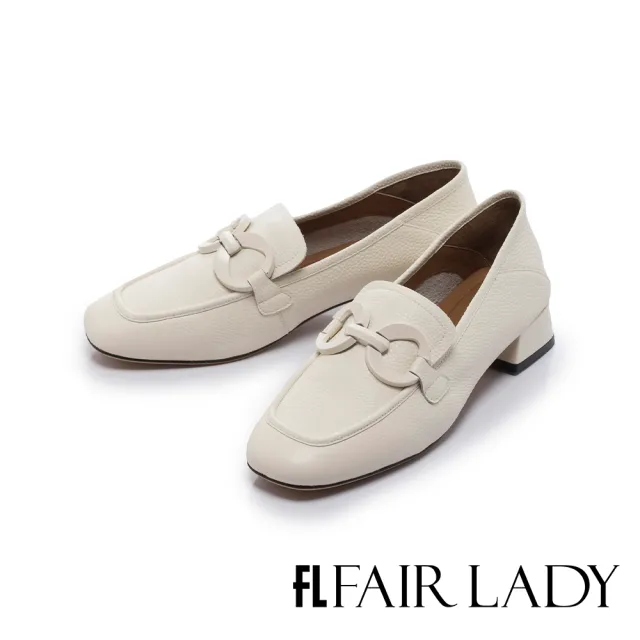 【FAIR LADY】芯太軟 霧面雙環飾釦低跟樂福鞋(奶油、6B2667)