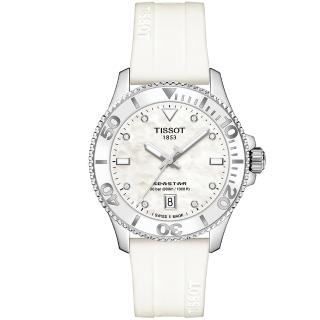 【TISSOT 天梭 官方授權】Seastar 1000海星300米貝面潛水錶-36mm/白 情人節 禮物(T1202101711600)