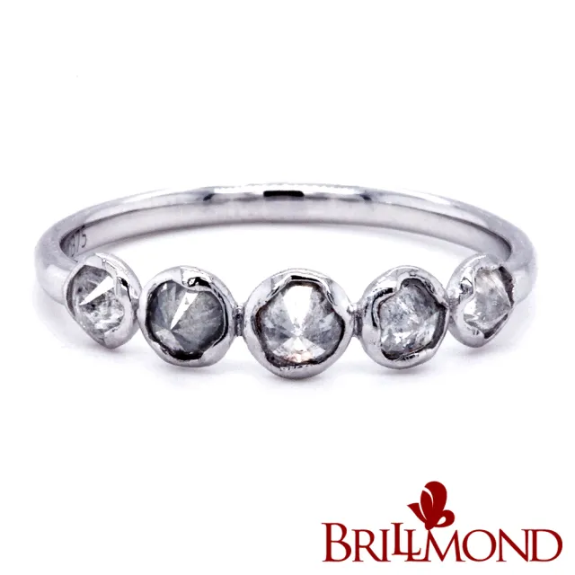 【BRILLMOND JEWELRY】天然鑽石線戒 50分 白K金 倒鑲手工鑽戒(9K白金台 天然鑽石總重50分)