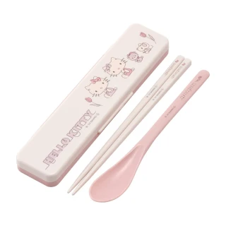 【百科良品】日本製 Kitty線條凱蒂貓 環保筷子+湯匙組 抗菌加工Ag+ 18CM-粉色(日本境內版)