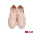 【A.S.O 阿瘦集團】BESO 牛皮異材質拼接絨布燙鑽亮片休閒鞋(多色任選)