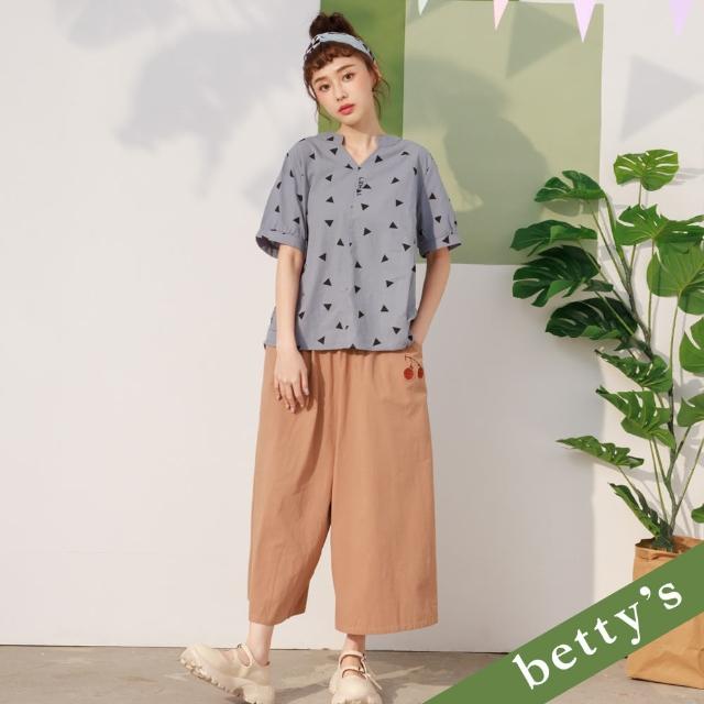 【betty’s 貝蒂思】鬆緊腰口袋印花素面寬褲(卡其)