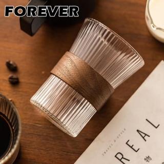 【日本FOREVER】耐熱玻璃木紋直條紋玻璃杯(4入組)