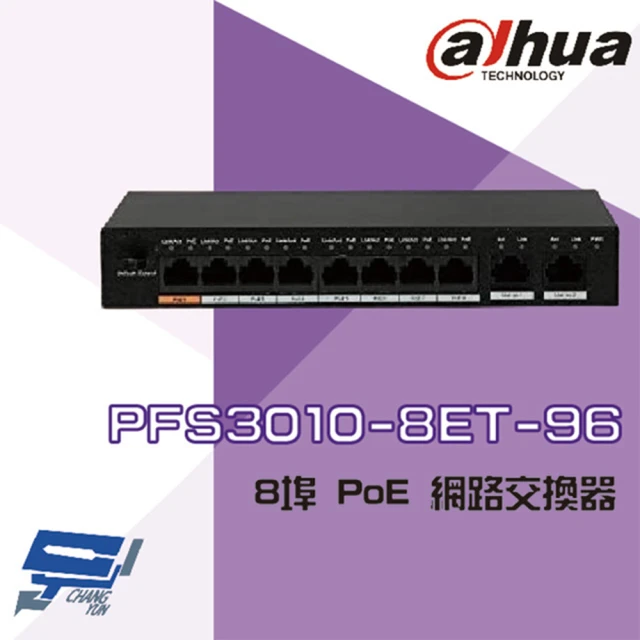 Dahua 大華 PFS3010-8ET-96 8埠 PoE 2埠RJ45 網路交換器 昌運監視器