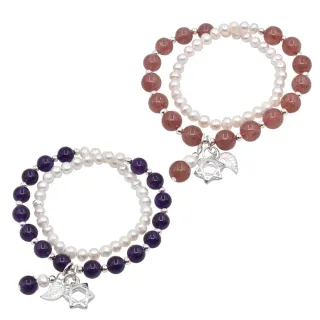 【Selene】簡約紫水晶草莓晶珍珠雙圈手鏈(兩款任選)
