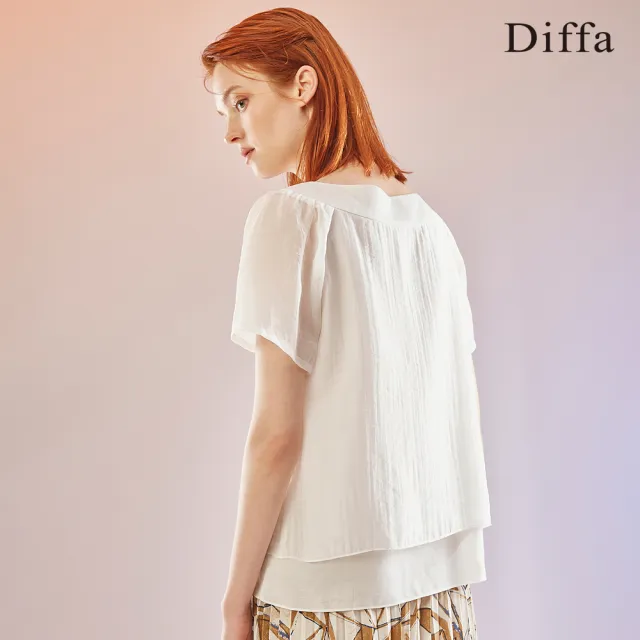 【Diffa】方領氣質短袖上衣-女
