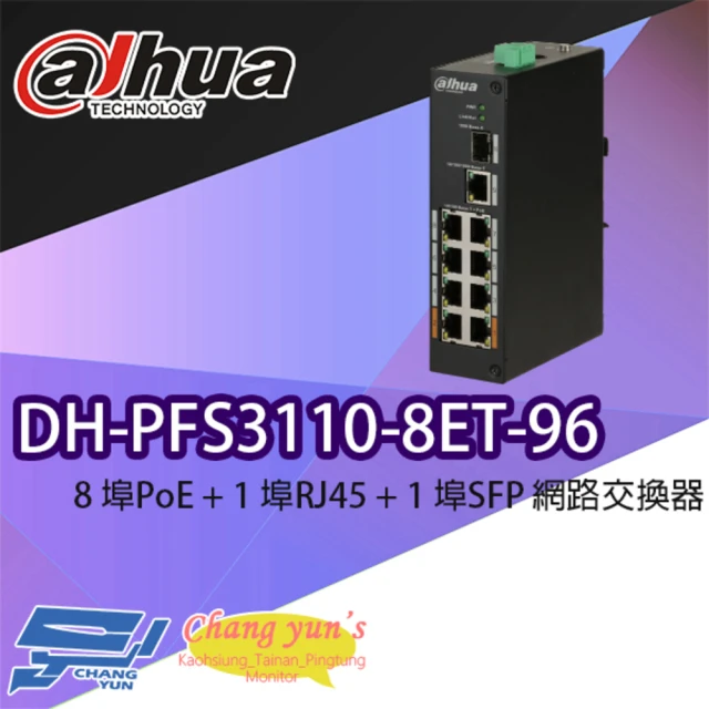 Dahua 大華 DH-PFS3110-8ET-96 8埠PoE+1埠RJ45+1埠SFP 網路交換器 昌運監視器