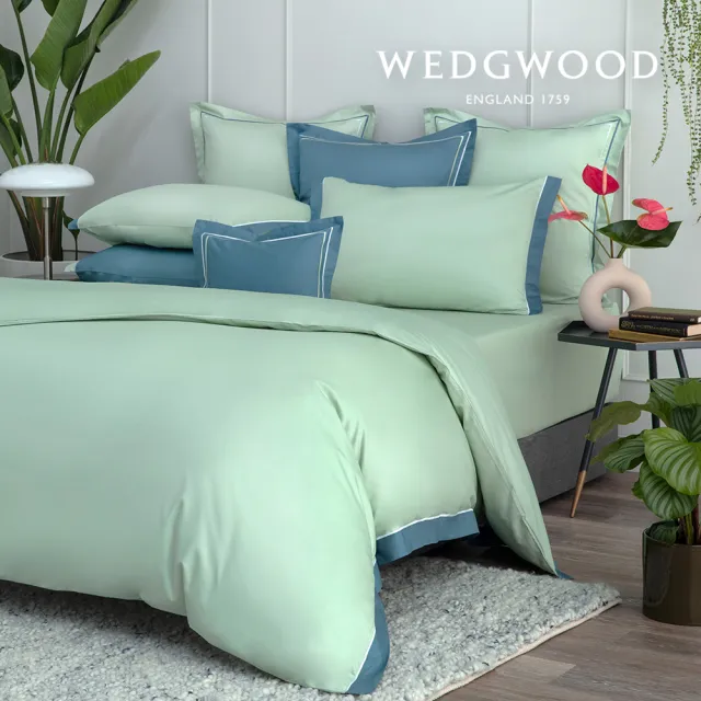 【WEDGWOOD】500織長纖棉Bi-Color薩佛系列素色鬆緊床包-蕓薹綠(加大186x180cm)