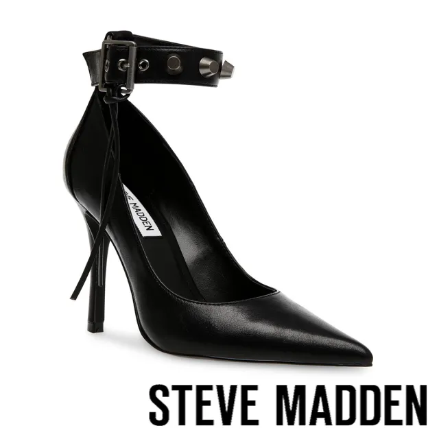 【STEVE MADDEN】FINE TUNE 繞踝鉚釘尖頭高跟鞋(黑色)