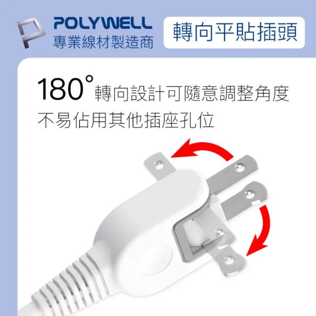 【POLYWELL】2P電源插座延長線 1切3座 15尺