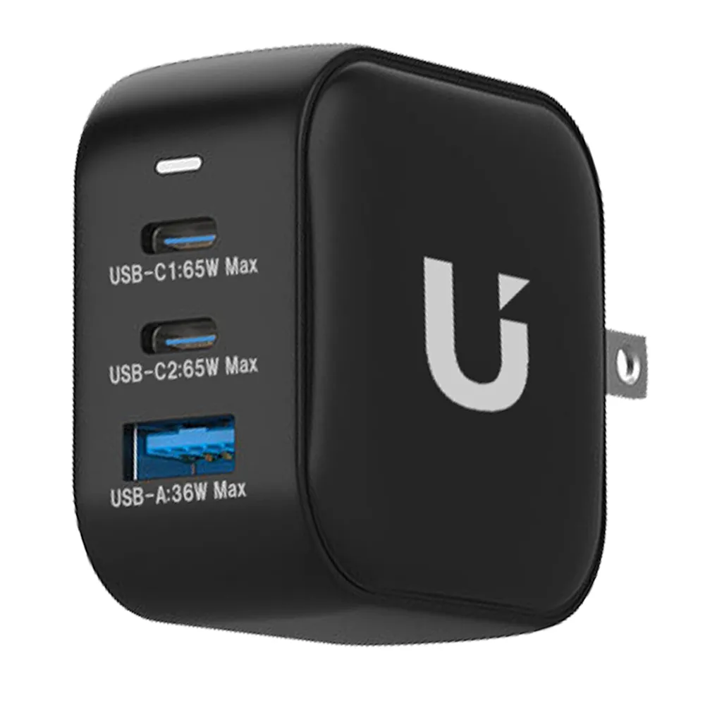 【UKKO】GaN III 65W 氮化鎵急速充電器-黑(GaN USB-C/USB 2C1A PD快充)