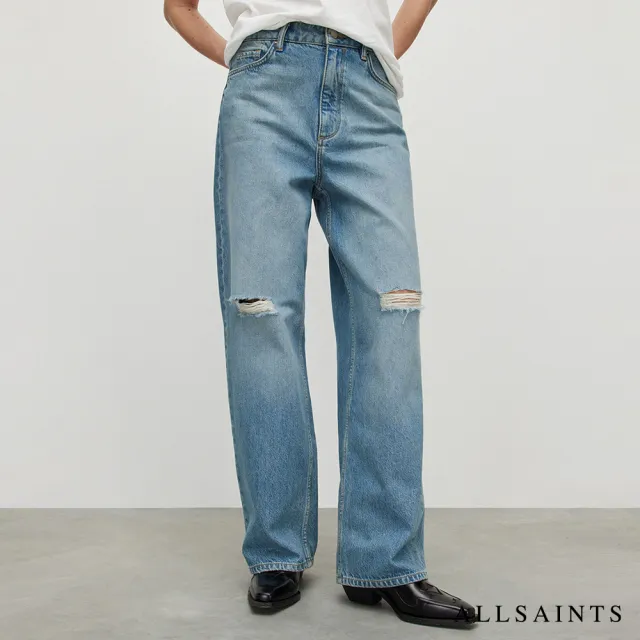 【ALLSAINTS】ELLI 頹廢破壞高腰寬版牛仔褲 WE003Y(寬褲版型)