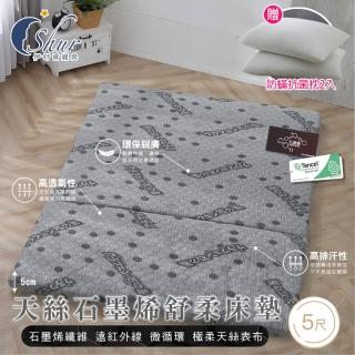 【ISHUR 伊舒爾】加贈抗菌枕2入 天絲石墨烯舒柔折疊床墊5cm 雙人5尺(附專用收納袋/可摺疊/臺灣製造)