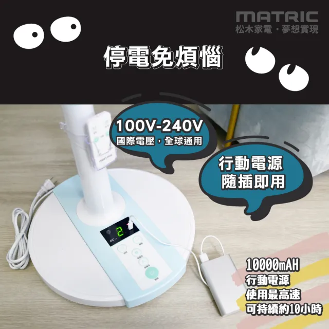 【MATRIC 松木】12吋DC 雙供電可攜式立扇MG-DF1223UR(支援 插座/行充)