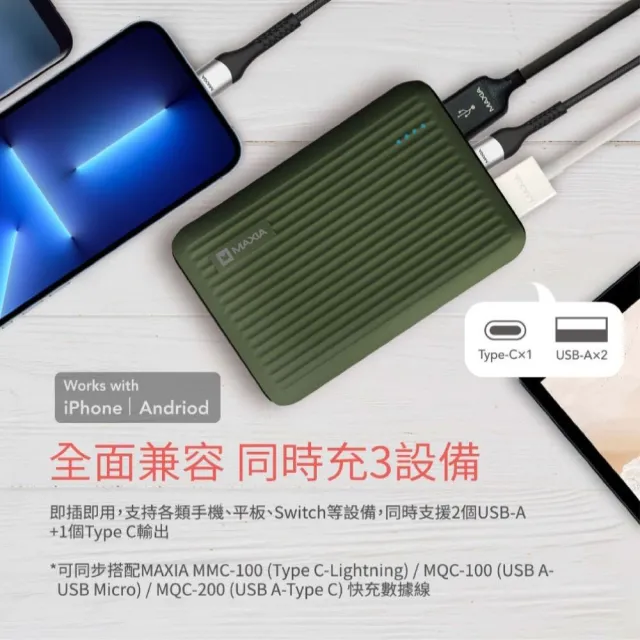 【MAXIA】MPB-F100 10000mAh 18W 3孔輸出 急速快充行動電源-潮沐綠(經典行李箱 旅遊必備)