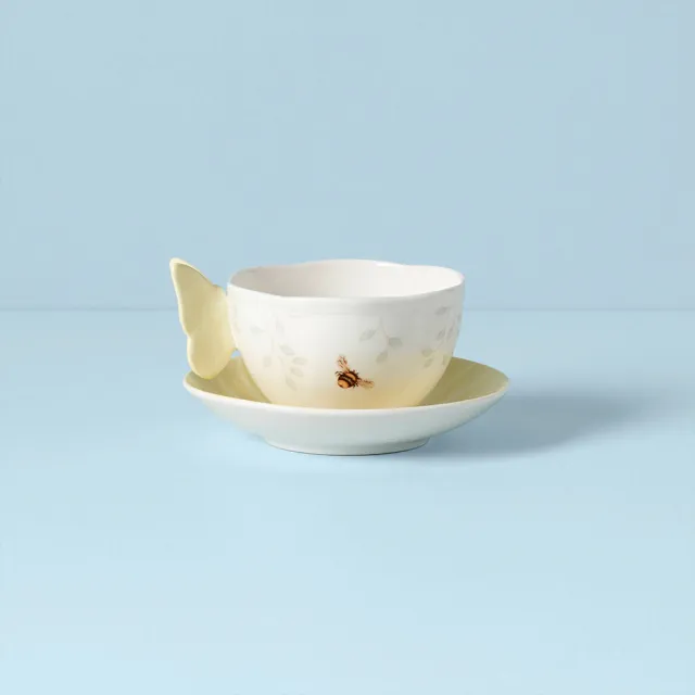 【LENOX】粉彩蝶彩繽紛茶杯組-黃-237ml(居禮名店獨家代理)