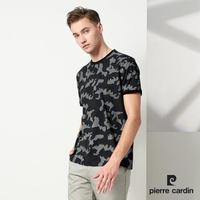 【pierre cardin 皮爾卡登】商務休閒 男款 印花圓領短袖上衣-黑色(5237282-99)