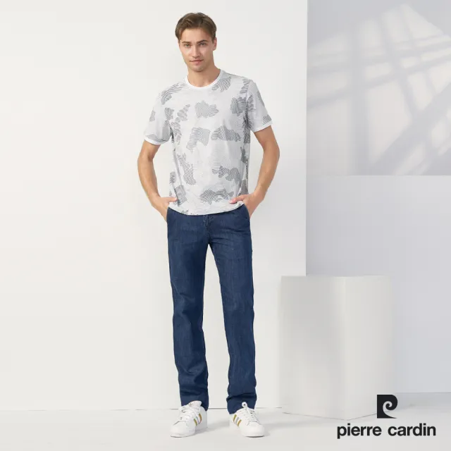 【pierre cardin 皮爾卡登】商務休閒 男款 印花圓領短袖上衣-白色(5237282-90)