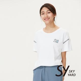 【SKY YARD】網路獨賣款-童趣色塊插畫印圖寬版圓領造型上衣(白色)
