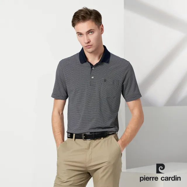 【pierre cardin 皮爾卡登】休閒服飾 男款 TOP小組織布紋短袖POLO衫-黑色(5237299-99)