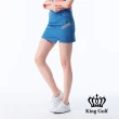 【KING GOLF】速達-網路獨賣款-女款織帶拼接皇冠刺繡彈性修身A LINE短裙(藍色)