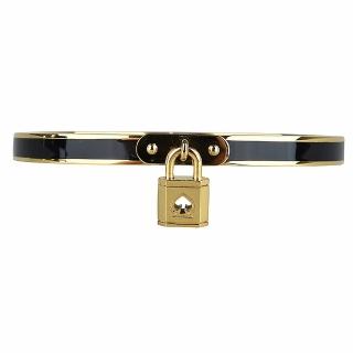 【KATE SPADE】Kate Spade lock and spade字母LOGO桃心鎖頭設計釦式手環(黑x金)