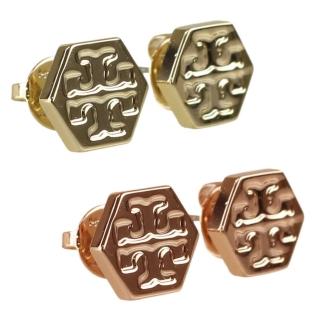 【TORY BURCH】六角形壓印雙T-LOGO造型耳環