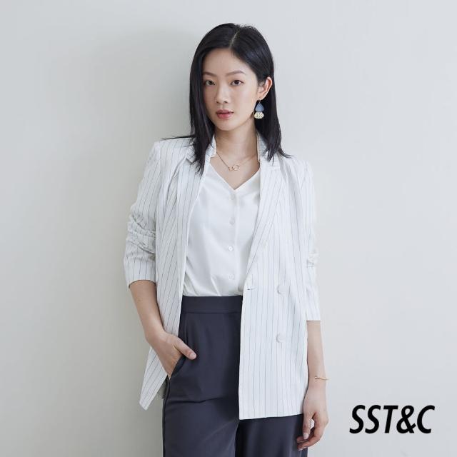 【SST&C 精選限定】白底條紋雙排釦休閒西裝外套8162204008(CM)