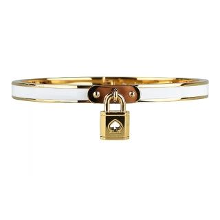 【KATE SPADE】Kate Spade lock and spade字母LOGO桃心鎖頭設計釦式手環(白x金)