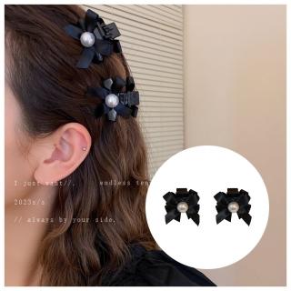 【HaNA 梨花】巴黎甜心．好質感夾碎髮珍珠蝴蝶結髮夾一對(小髮夾 邊夾 收碎髮 韓國髮夾)
