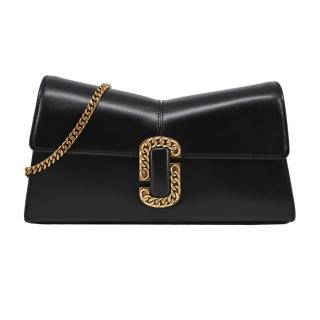 【MARC JACOBS 馬克賈伯】St Marc 鏈環LOGO牛皮鏈帶手提包(黑)
