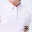 【KING GOLF】速達-網路獨賣款-女款字母洞洞印圖短袖POLO衫(粉紫)