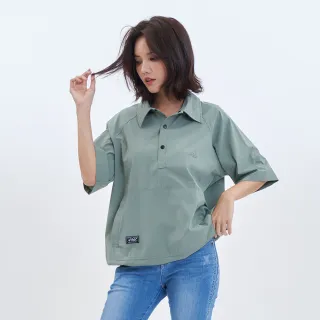 【5th STREET】中性款輕量半開襟短T恤-綠色(山形系列)