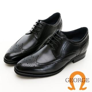 【GEORGE 喬治皮鞋】輕量內增高 真皮翼紋雕花內增高6.5CM紳士鞋 -黑 315005BR10