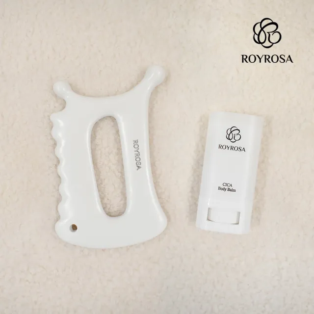 【ROYROSA】韓國純手工製第二代魔手陶瓷刮痧板 + 有機精油棒(共2入)