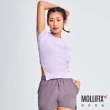 【Mollifix 瑪莉菲絲】側抽皺短袖訓練上衣、瑜珈上衣、瑜珈服(霧紫)