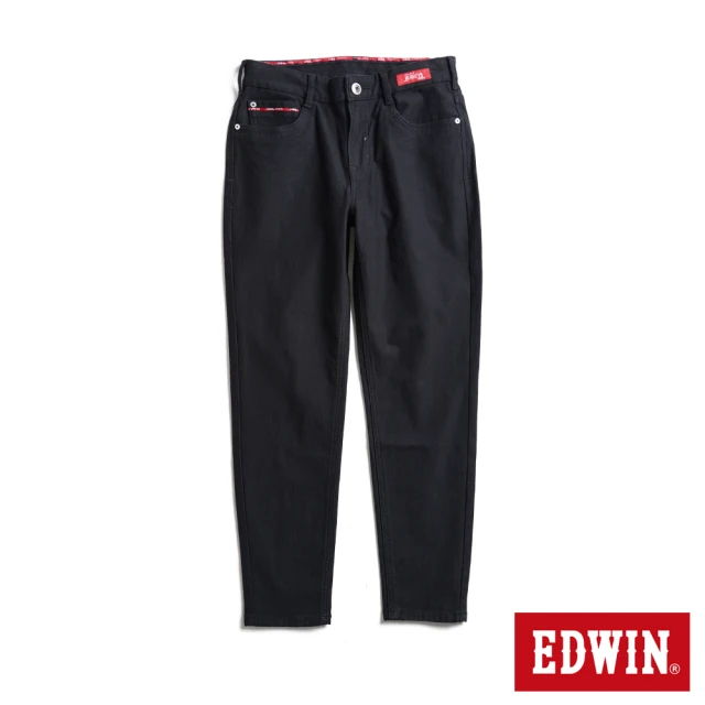 【EDWIN】女裝 東京紅360°迦績彈力機能錐形牛仔褲(黑色)