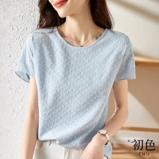 【初色】休閒圓領雪紡印花寬鬆T恤短袖上衣女上衣-共2色-66926(M-2XL可選)