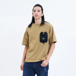 【5th STREET】男裝立體束袋短袖T恤-卡其(山形系列)