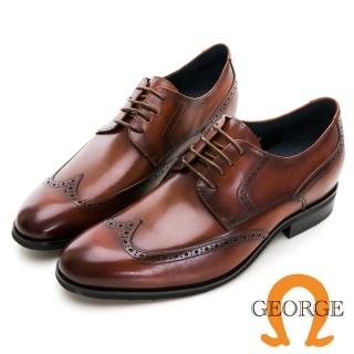 【GEORGE 喬治皮鞋】輕量內增高 真皮翼紋綁帶內增高6.5CM紳士鞋 -棕 315003CZ24