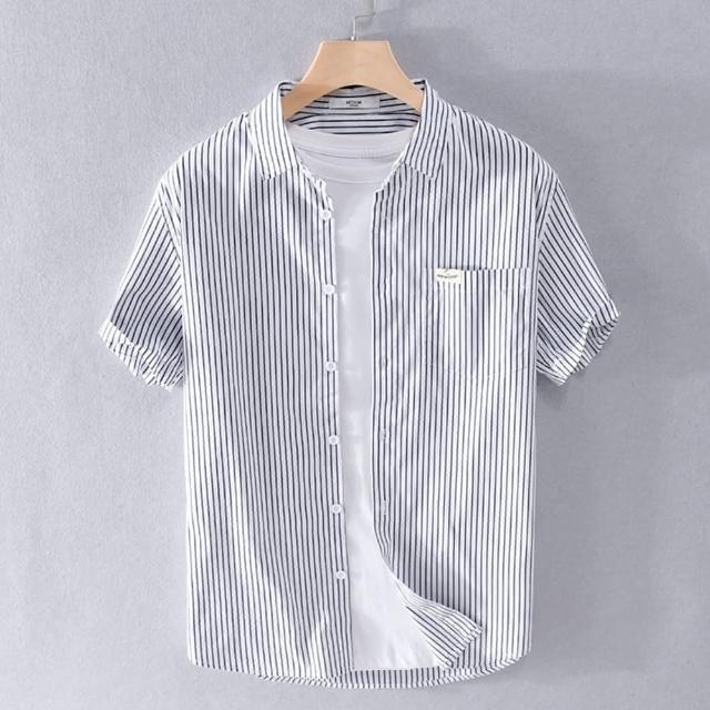 【巴黎精品】現貨+預購 襯衫短袖上衣(條紋日系簡約寬鬆男裝2色a1bu36)