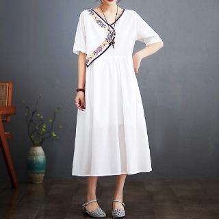 【巴黎精品】現貨+預購 連身裙短袖洋裝(復古氣質刺繡連身女裙子3色a1bn20)