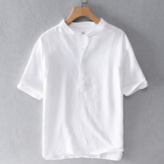 【巴黎精品】現貨+預購 襯衫短袖上衣(休閒純色棉麻寬鬆男裝3色a1bu15)