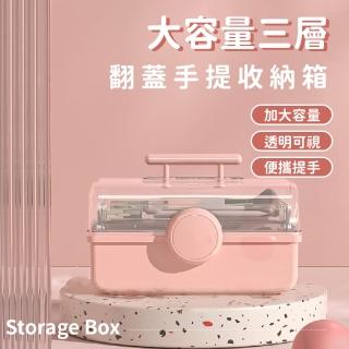 【藥藥盒】大容量三層翻蓋手提收納箱(防塵 透明 階梯式 美甲箱 飾品盒 醫藥箱 藥品收納 化妝品收納盒)