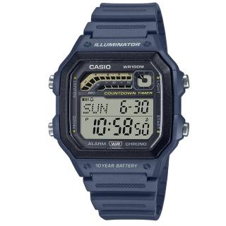 【CASIO 卡西歐】十年電力跑步訓練簡約數位休閒錶-藍(WS-1600H-2A)