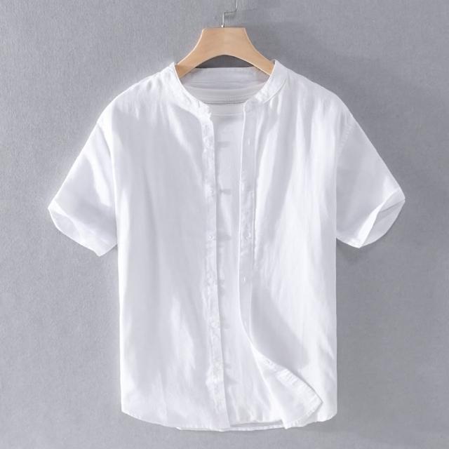 【巴黎精品】現貨+預購 襯衫短袖上衣(小清新寬鬆圓領棉麻男裝7色a1bu9)