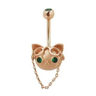 【Jpqueen】可愛貓咪博士眼鏡閃耀鋯石肚臍環(2色可選)