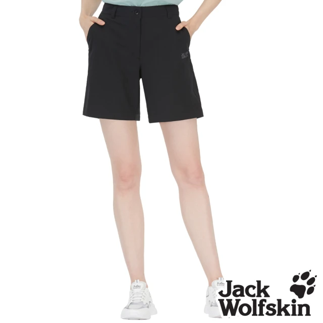 Jack wolfskin 飛狼 女 簡約修身多口袋短褲 休閒褲(黑)