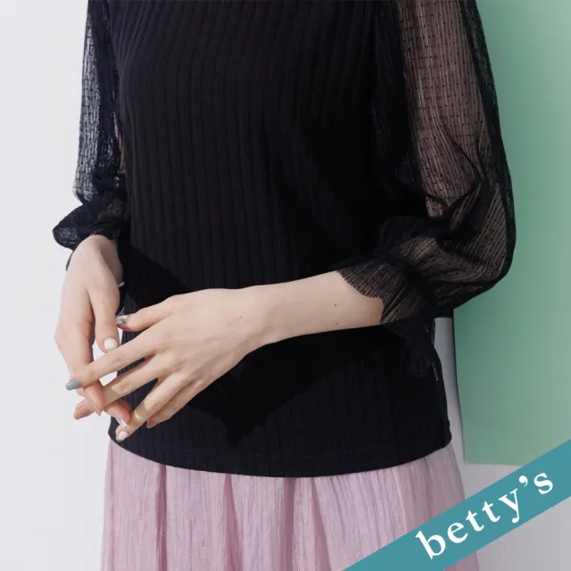 【betty’s 貝蒂思】拼接雪紡袖條紋上衣(黑色)